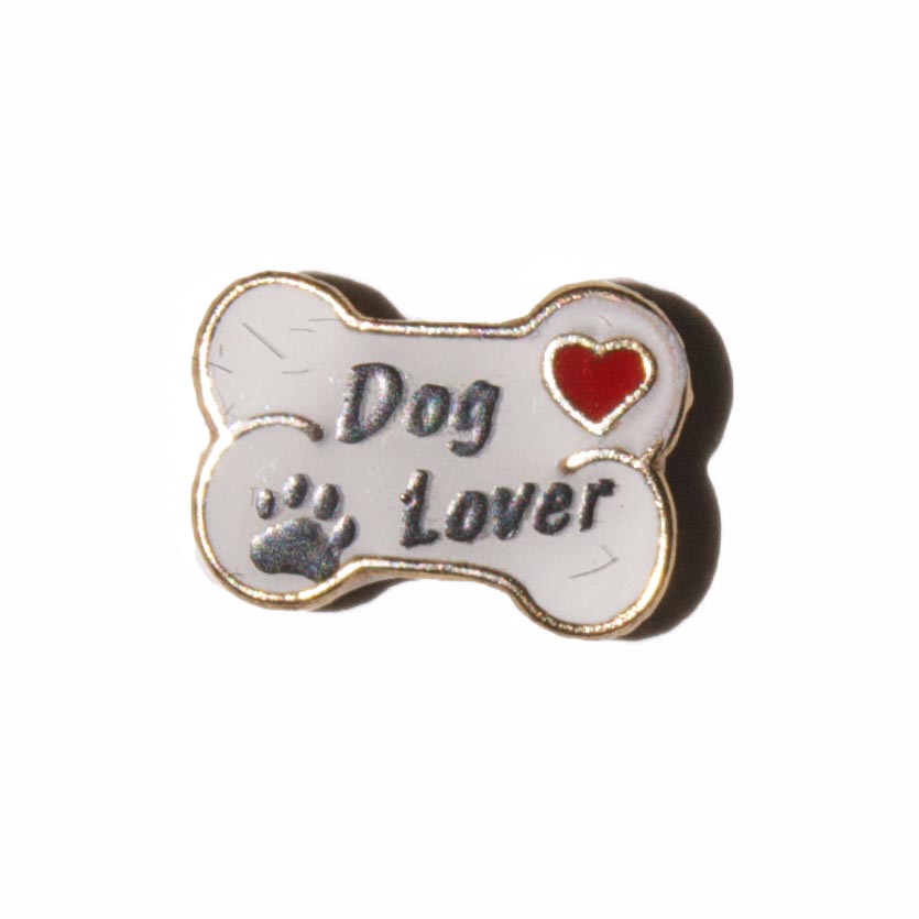 white dog lover bone 10mm floating charm - fits origami owl - Click Image to Close